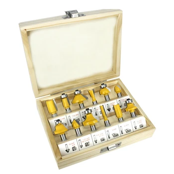

FGHGF 12pcs/set 8mm Woodworking Handle Milling Cutter Set Edge Trimming Chamfer Knife Machine Drilling Bit Kit