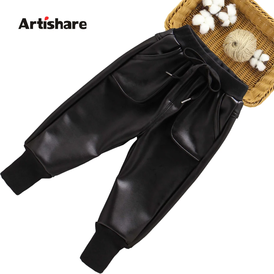Winter Pants Girls Leather Kids Leather Pants Winter Thick Pants