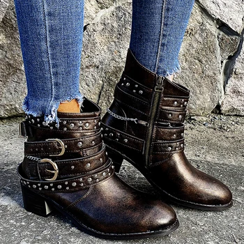 

Winter Women Biker Ankle Boots PU Leather Wipe Color High Heel Lace Up Rubber Round Toe Black Platform Ladies Shoes Botas Mujer
