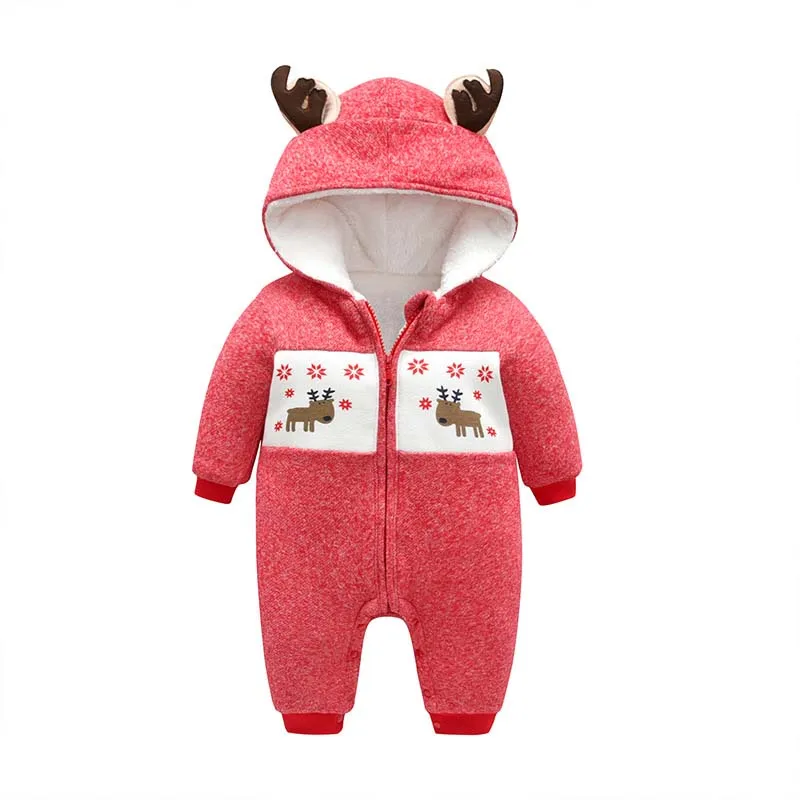 Winter Baby Rompers Thicken Cotton Newborn Clothes Infant Christmas Reindeer Warm Outfit Cute Boys Girls Hooded Coveralls 0-2T