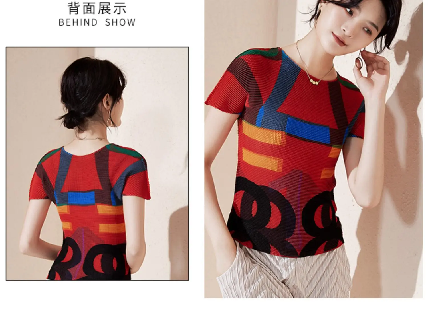 Round collar Short sleeve Women's T-shirts Summer New pattern Fold Printing Leisure time Skinny Women's wear