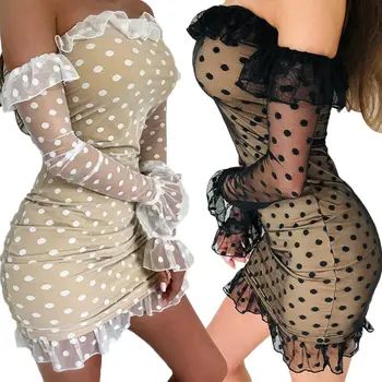 

Sexy Women's Clothes Clubwear Bandage Bodycon Long Sleeve Evening Party Cocktail Short Mini Dress Beachwear Dot Print