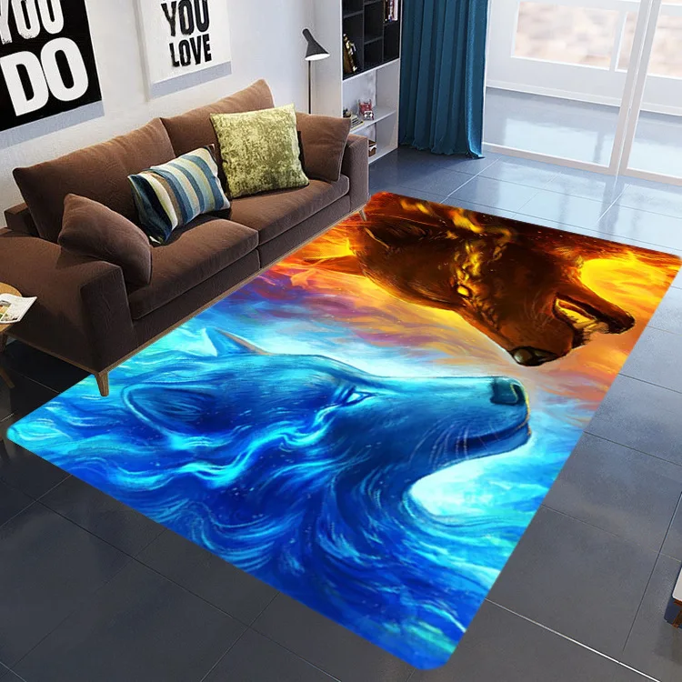 Flame 3D print rugs and carpets for home living room tiger wolf crystal velvet soft non-slip floor mat parlor hallway | Дом и сад