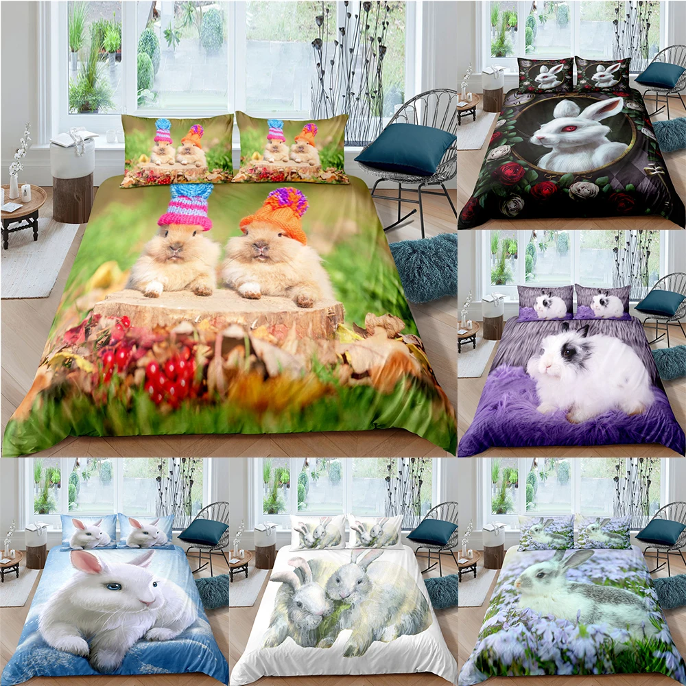 

Cute Rabbit Bedding Set Duvet Cover Set Comforter With Pillowcase King Queen Twin Full Single Double Size