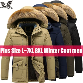 

Plus Size 6XL 7XL 8XL Winter Jacket Men Thick Warm Parka Fur Hooded Male Winter Coat Cotton Windbreaker Jackets Men clothing