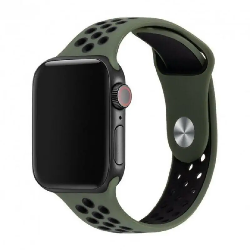 Ремешок силиконовый для Apple Watch 42/44 Series 1/2/3/4/6 в стиле Nike Sport оливковый с черным |