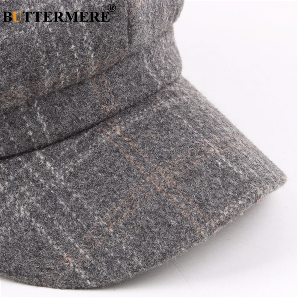 BUTTERMERE Women Wool Tweed Caps Newsboy Female Male Vintage Army Green Plaid Flat Caps Spring Painters Cabbie Duckbill Hat 2021
