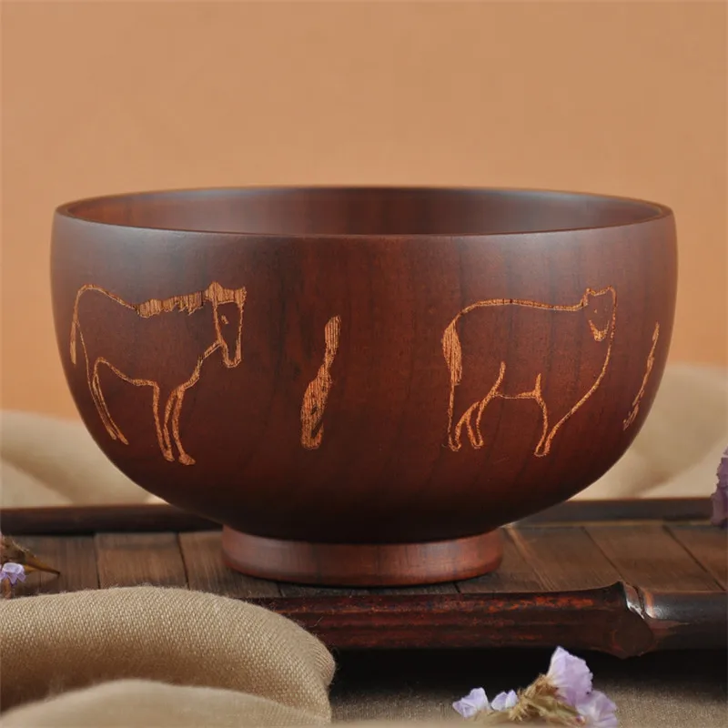 4 Mongolian style Wooden Bowl Mongolia Soup Salad Rice Noodle Bowls Ethnic Style Natural Wood Kids Original Wood Bowl Tableware - Цвет: 4