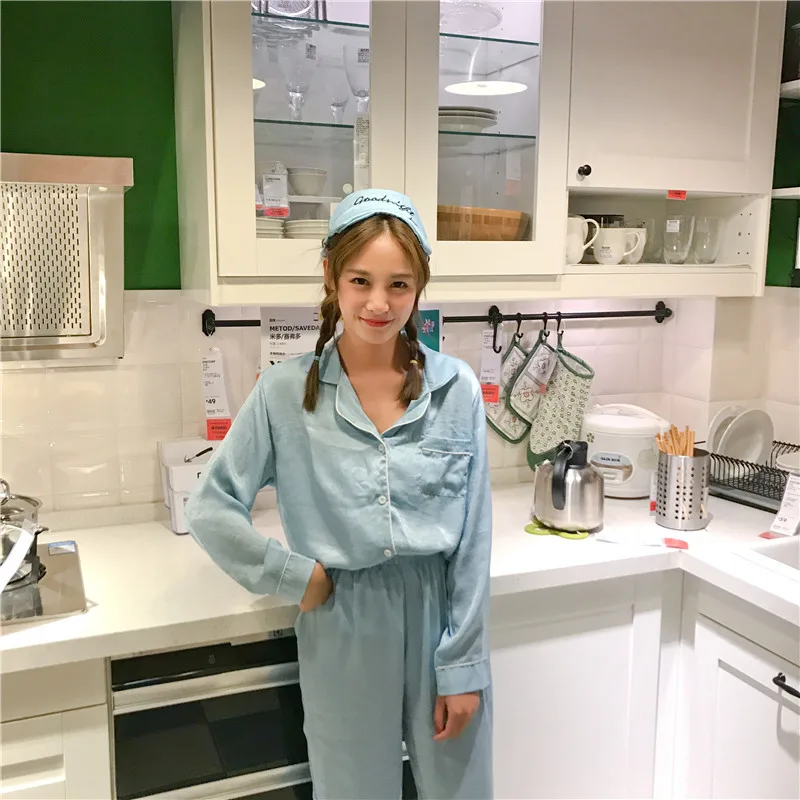 xiuhualan8 Корейский осенне-зимний женский пижамный комплект со штанами, Хлопковая пижама, полосатая пижама с принтом, пижама, милый Ночной костюм, ночные рубашки - Цвет: xiuhualan8