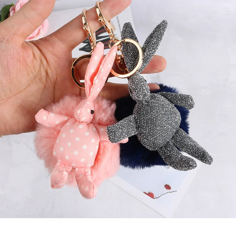 New Style Keychain Cartoon Cute Rabbit Hairy Ball Key Ring Car Key Students Couples Gift Handbag Pendant