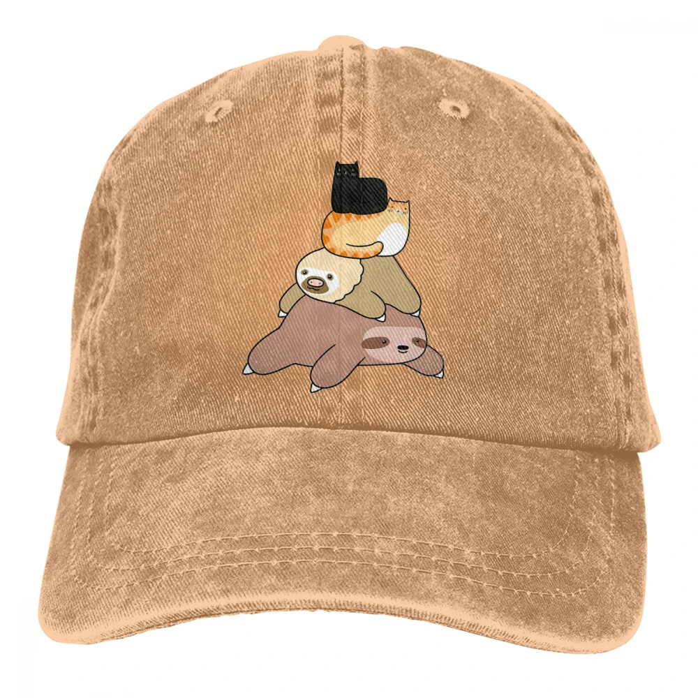 Ленивый и кот ворс Casquette натуральный унисекс Мужские Женские джинсовые бейсболка с ремешком кепки Регулируемый Гольф папа шляпа