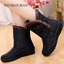 Зимняя женская обувь; зимние сапоги; женские водонепроницаемые теплые ботильоны на танкетке; обувь из плюша на платформе; женская обувь; botas mujer invierno;