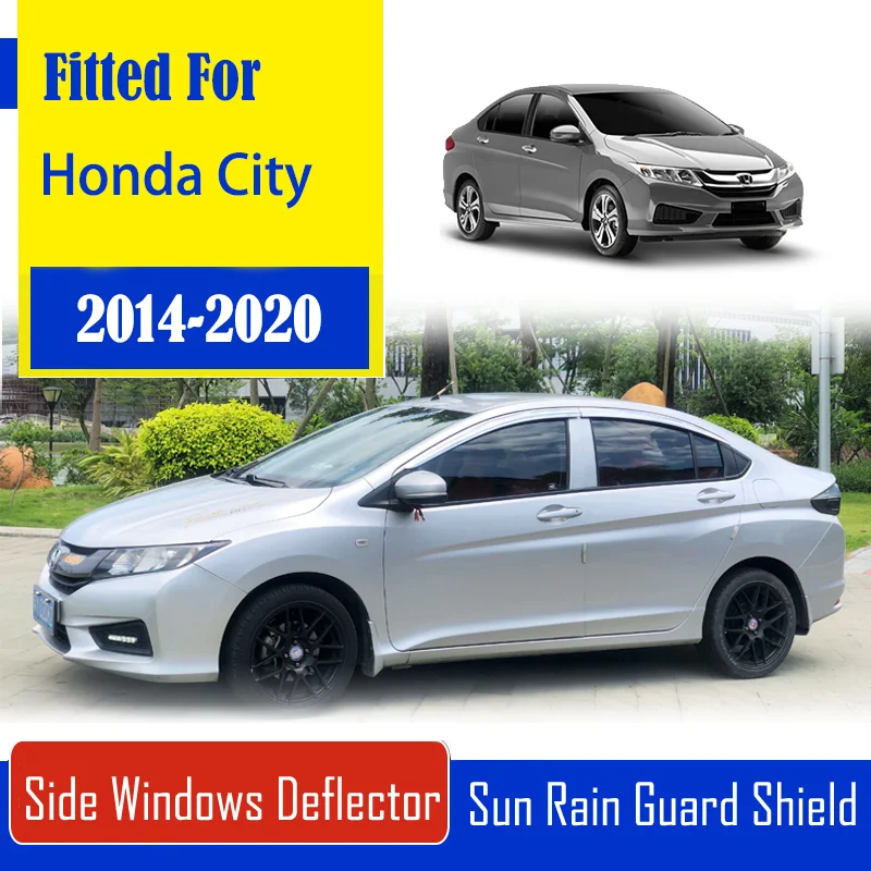 

1 Set Chrome Side Vent Sun Shade Window Visors Rain Guard Deflectors For Honda City 2014-2020