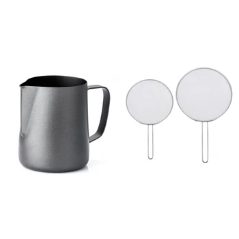 

1 Pcs Non-Stick Stainless Steel Pitcher Coffee Pitcher Barista & 2 Pcs Stainless Steel Sn Mesh Cover Pot Lid