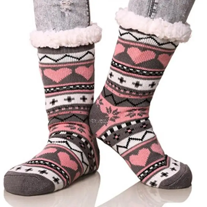 1 шт., рождественские бархатные нескользящие носки, модели, утолщенные Носки из овечьей кожи для дома, хлопковые плотные носки с принтом