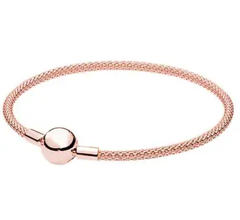 

Original 925 Sterling Silver Bangle Rose Gold Snake Chain Basic Ball Clasp Mesh Bracelet Fit Women Bead Charm Fashion Jewelry