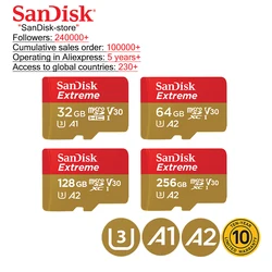 SanDisk – carte micro SD TF Extreme, 32 go/64 go/100% go/128 go, SDHC, classe 10, U3, 256 authentique, garantie de 10 ans 