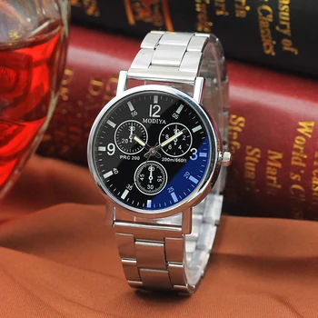 

Blue Glass Men's Watch Three Eye Quartz Watch Men Stainless Steel Sports Belt Business Quartz Hour Sale Gifts Watch reloj hombre