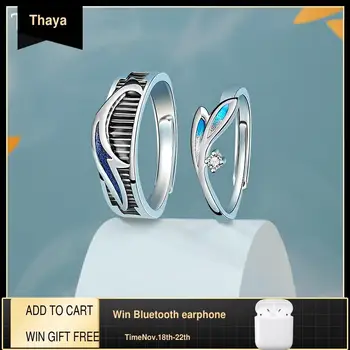 

Thaya Authentic 925 Silver Ring Blue Drip Oil Silver Open Rings Free Size Adjustable Retro Rings For Women Fashion Jewelry Gift