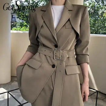 

GetSpring Women Sets Fashion Pants Set Temperament Woman Blazer Wide Leg Pants Two Piece Set Top And Pants Autumn Winter 2020