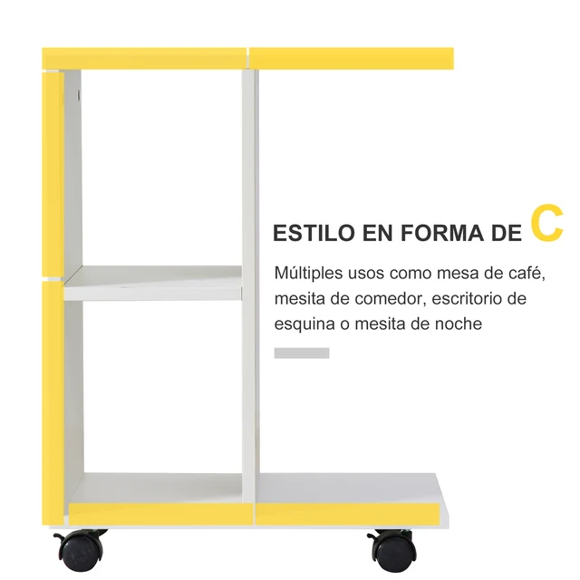 Tavolino Da Salotto HOMCOM A C Con 2 Ripiani E 4 Ruote - Bianco 45x35x58 Cm - Foto 9