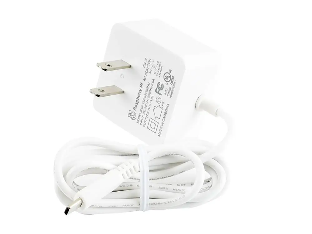 Официальный источник питания Raspberry Pi для 4 USB Type C стандарт США белый/черный цвет