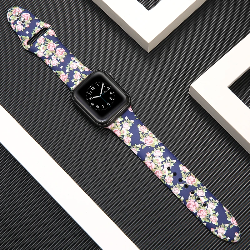 Silcone Ремешок для Apple watch 4 44 мм 40 мм ремешок для часов iwatch 3 2 1 узор спортивный браслет на запястье 42 мм 38 мм аксессуары