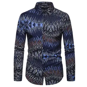

Mens Casual Button Down Dress Shirts 2020 Fashion Printed Shirt Men Slim Fit Long Sleeve Shirt Male Business Camisa Social XXL