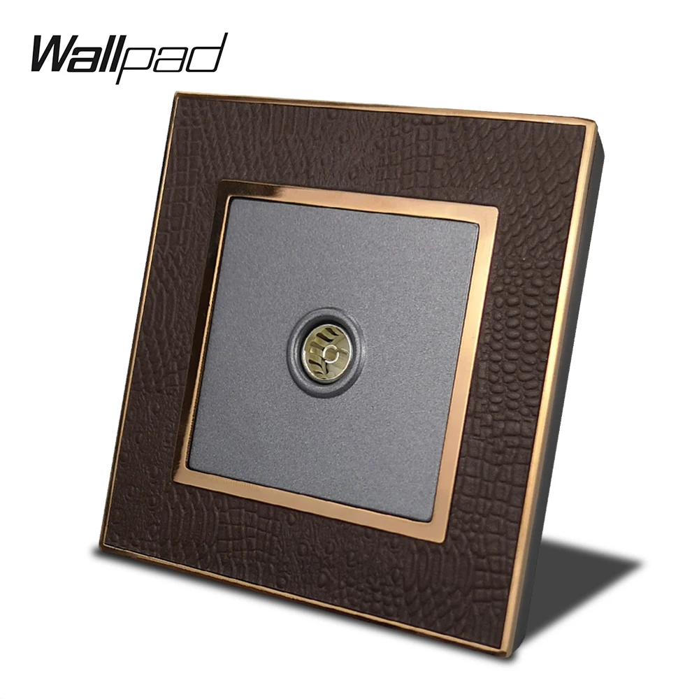

TV Socket Wallpad L1 Gold Metal Frame EU UK Television Wall Electric Power Outlet Leather Panel