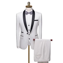 Мужские приталенные костюмы, костюм из 3 предметов, свадебные костюмы, смокинги для жениха, белая куртка, жилет, брюки, официальная одежда, мужской костюм, комплект