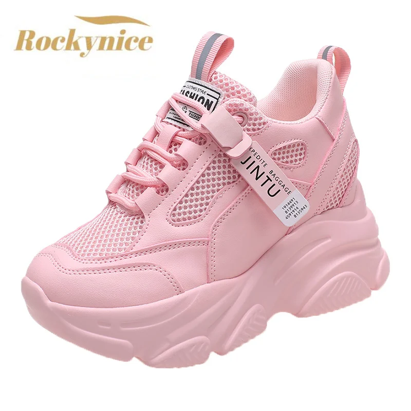 Brand 2025 Spring Breathable Mesh Sneakers Hidden Increasing Sport Shoes Woman Wedge Casual Chunky Shoes High Platform Shoes 9CM