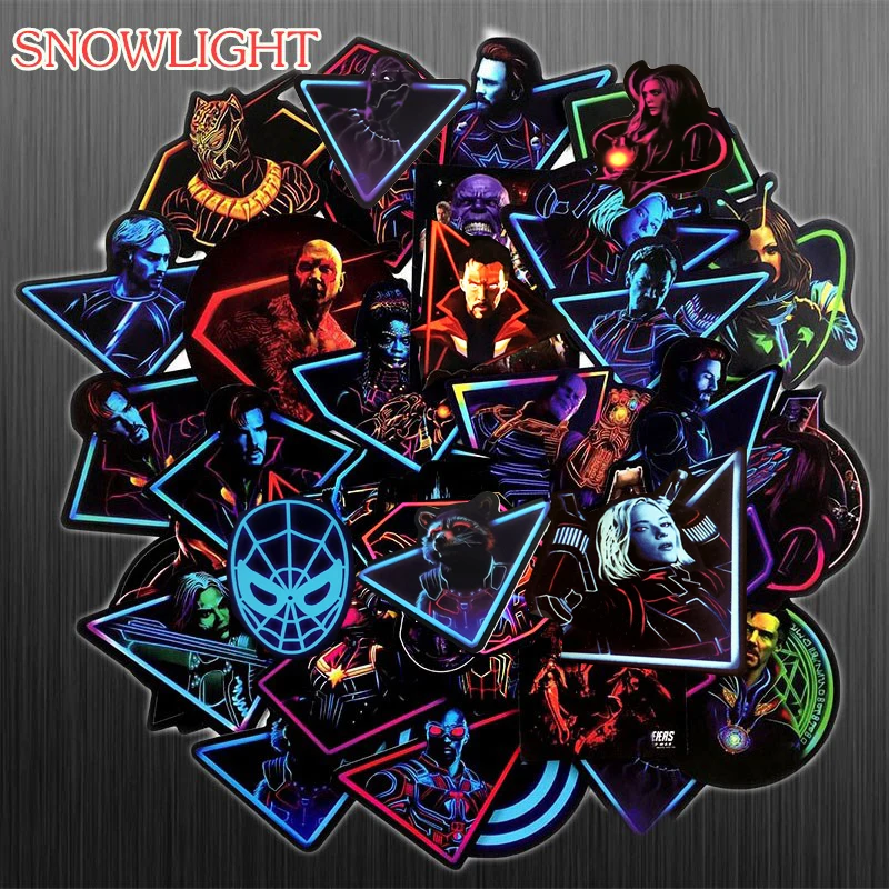 

48 Pcs Cartoon Neon Marvel Series StickersFor Notebook Laptop Skateboard Bicycle Motorcycle DIY Waterproof Sticker