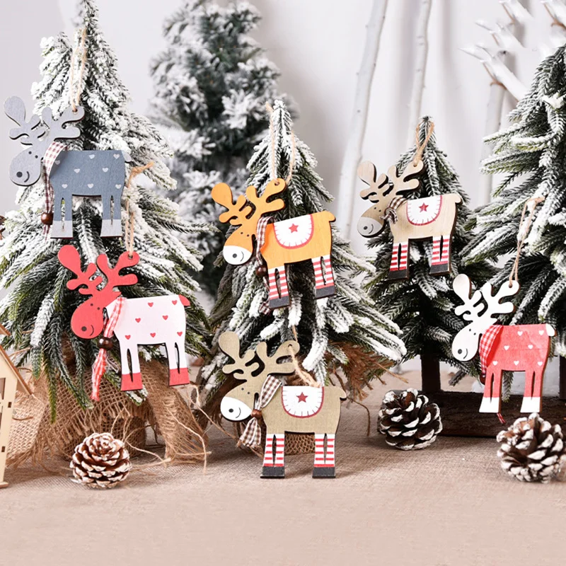 New Wood Christmas Elk Deer Ornaments Xmas Tree Hanging Decoration Pendant Gift 