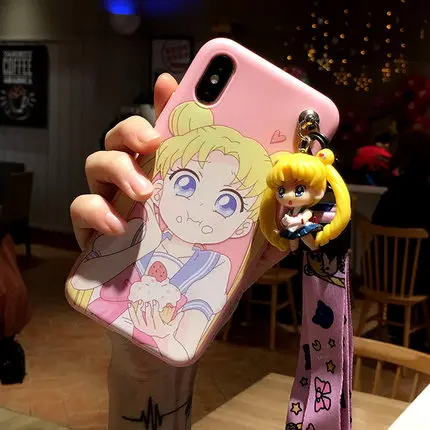 As shown in Для iphone Xsmax милые 3D Сейлор Мун чехол для телефона для iphone 8plus 6 S плюс с нарисованной девочкой, задняя крышка для iphone XR 7 plus длинный ремень - Цвет: As shown in
