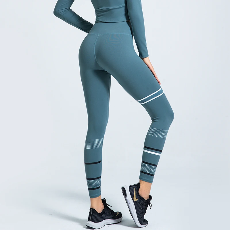 Yoga Pants Women's Seamless Sports Skinny Yoga Pants Women's Gym Workout Striped High Waist Skinny Stomach Pants