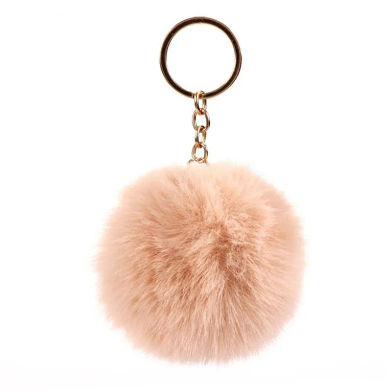 8cm Simple Pompom Fur ball Keychain Artificial Rabbit Fur Animal Key Chain For Woman Car Bag Accessories Key Ring 15 colors