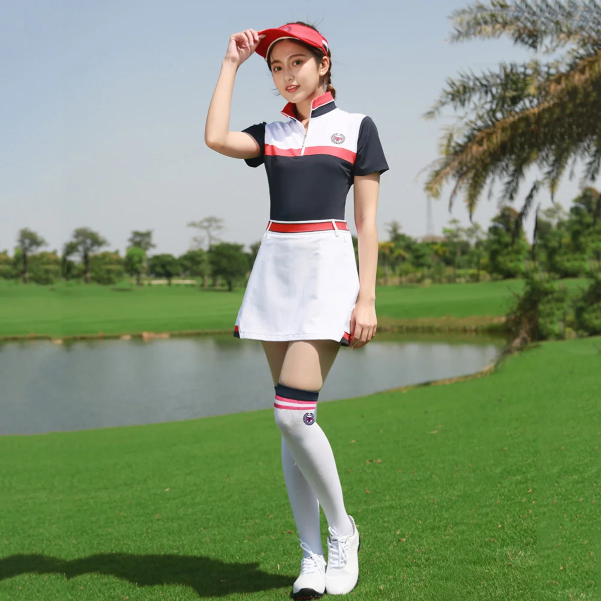 PGM Golf, комплект женской одежды, юбка+ футболка для гольфа, короткий рукав, для женщин, для занятий спортом, цветной блок, для спортивной одежды, для гольфа, теннисные костюмы