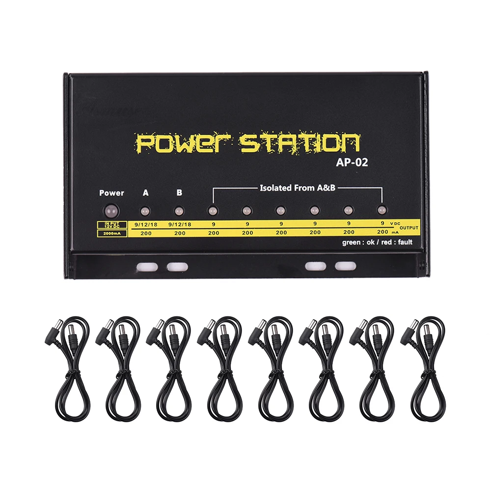 

Guitar Pedal Power Supply 8 DC Outputs for 9V / 12V / 18V Effect Pedal Boards Power Station Box EU/US/UK Plug