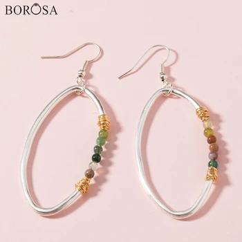 

Fashion Silver Plated Gems Stone Beads Drop Earrings Handmade Dangle Earrings for Women Stylish Oval Shape Hoop Earrings WX1663