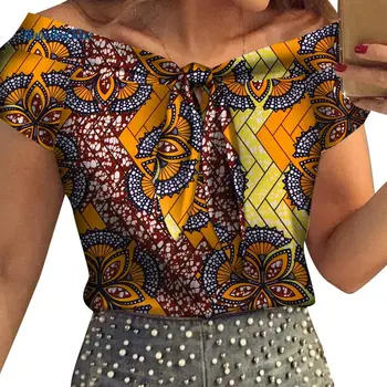

African Women Shirt Print Tops for Women Bazin Riche Short Sleeve T Shirt Cotton Dashiki Causal African Women Clothing WY6608