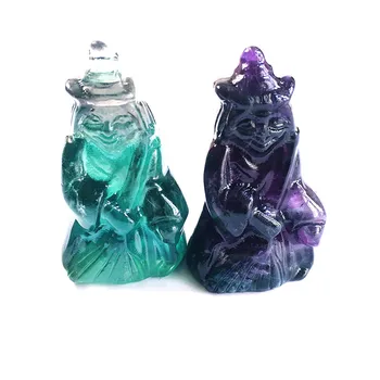 

Natural Fluorite Carved Witch Healing Crystal Wiccan Craft Women Gift Halloween Diy Accessories Rainbow Ornament Home Deco