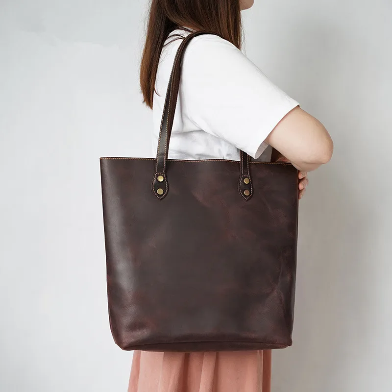 

New trendy Leather handbags Women simple retro shoulder bag large capacity cowhide fashion tote bags