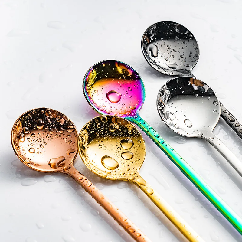 

Stainless Steel Stirring Spoon Colorful Mixing Spoon Long Handle Coffee Spoon Teaspoon For Coffee Ice Cream Cocktail Iced Tea
