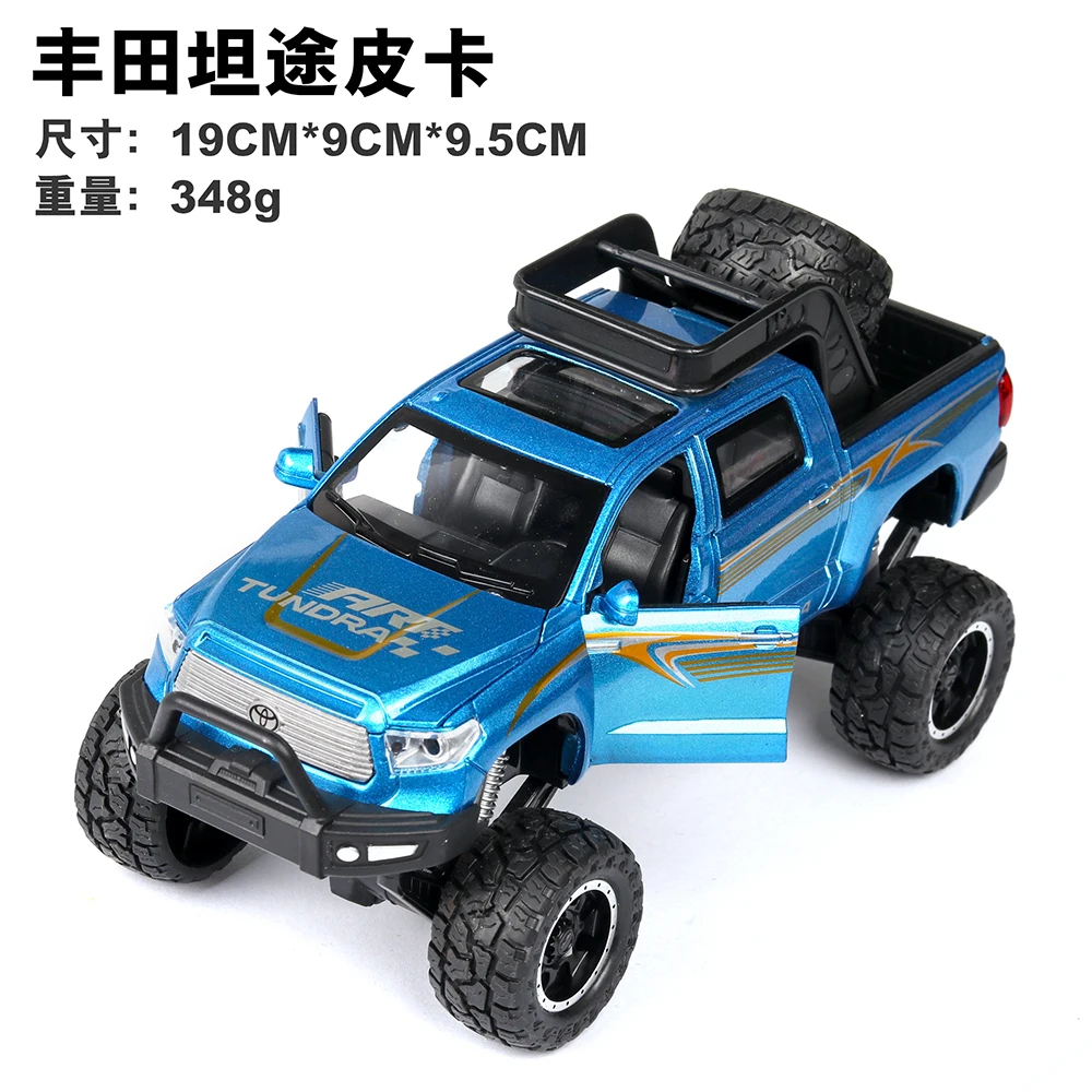 Blue no box 1:32, новинка, Toyota Tundra, внедорожник, большое колесо, литье под давлением, игрушечный автомобиль, модель автомобиля, металлический, со звуком и светильник, оттягивающийся, игрушечный автомобиль thomas - Цвет: Blue no box