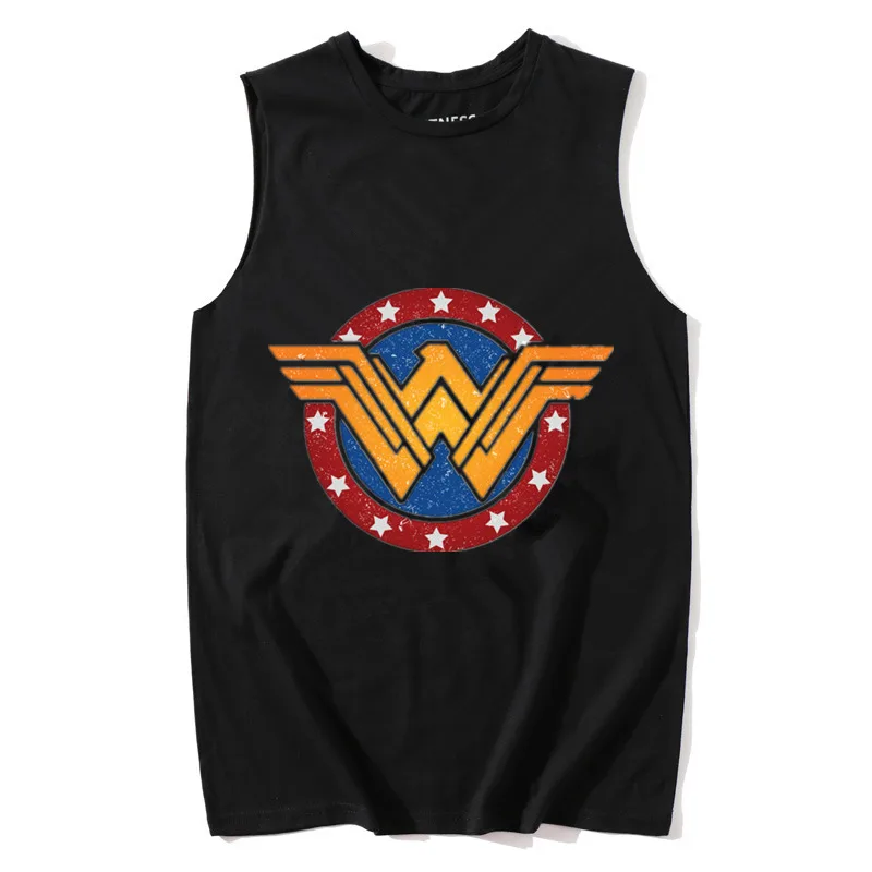 Летний женский топ на бретелях, модный летний топ с принтом Wonder Woman vogue и круглым вырезом для фитнеса, Женский Топ без рукавов, хлопковые черные топы