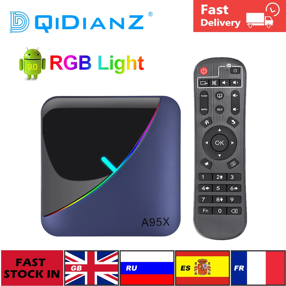 Новое поступление Android 9 0 A95XF3 RGB светильник ТВ коробка 4 Гб 64 оперативной памяти 32