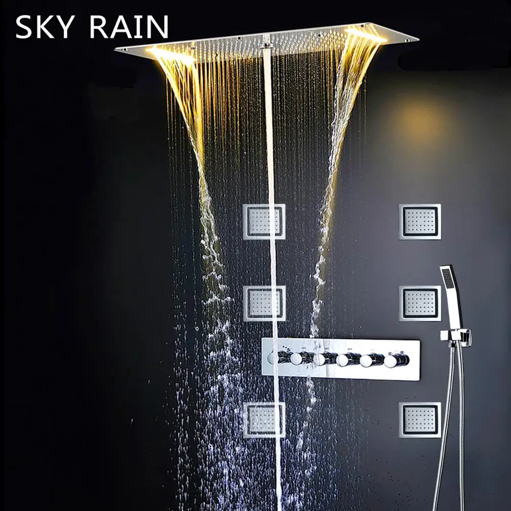 Europe Style Shower Head Faucet Set Thermostatic Mixer Valve Kit Multi Function SPA Massage System 4 Inch Lateral Jets Spout