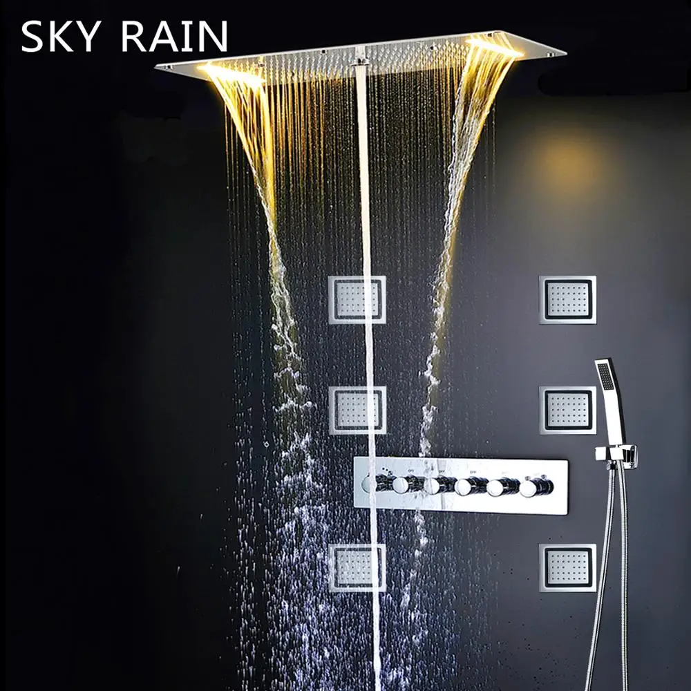 700x380mm Shower Head Faucet Set Thermostatic Mixer Valve Kit Multi Function SPA Massage System 4 Inch Lateral Jets Spout 2
