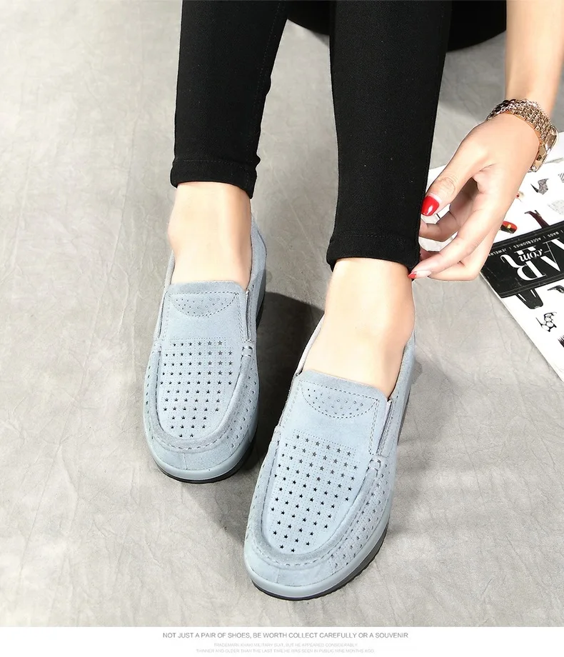 563ji Women Flat Platform Loafers Ladies Elegant Suede Leather Moccasins Shoes Woman Slip On Moccasin Women's blue Casual Shoes