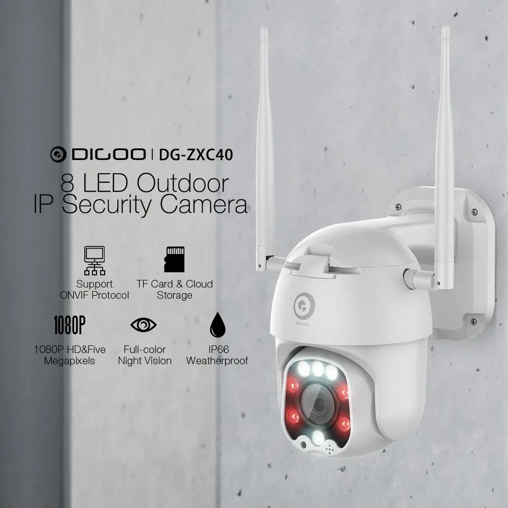  DIGOO DG-ZXC40 320 Degree PTZ 5MP 1080P 8 LED WIFI Speed Dome Camera IR Night Vision Outdoor Securi - 4.00031E+12